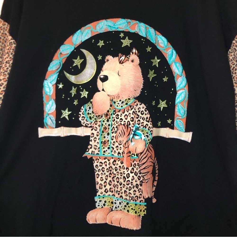 Simply Basic Vintage Leopard Sleepy Teddy Bear Short Sleeve Nightgown Size XL - Picture 2 of 9